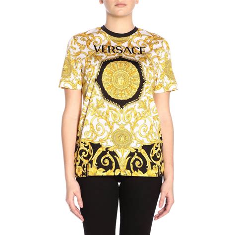 blue and pink versace shirt|Versace tee shirts women.